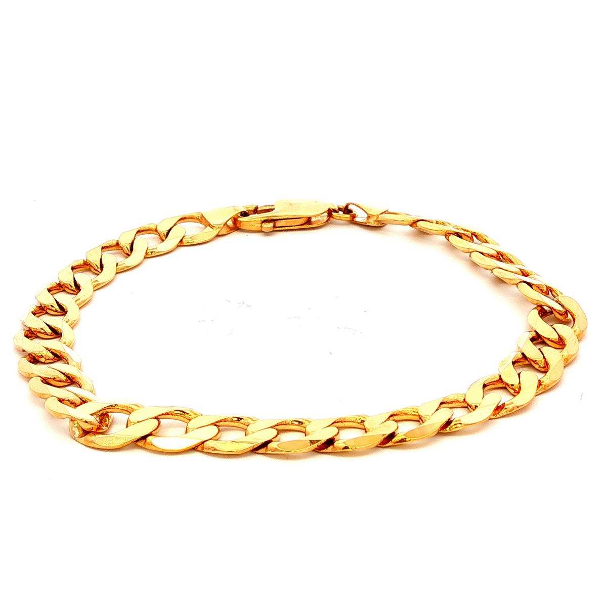 Solid Lightweight Flat Curb Bracelet in Yellow Gold