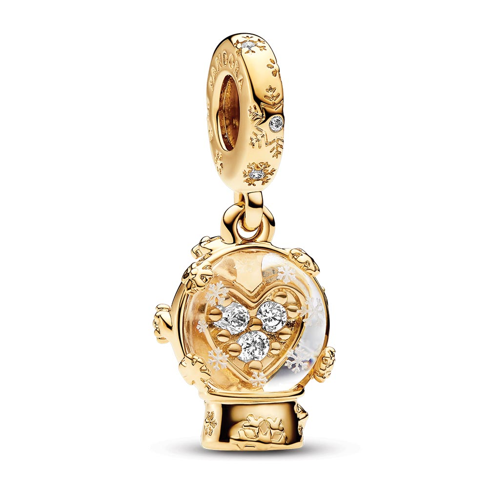 Snow globe 14k gold-plated dangle with clear cubic zirconia and transparent Murano glass