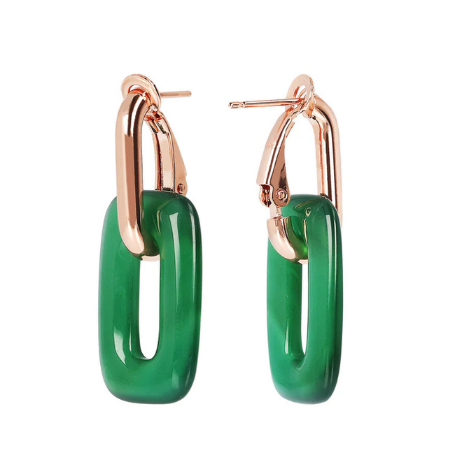 Bronzallure Variegata Green Agate Link Earrings