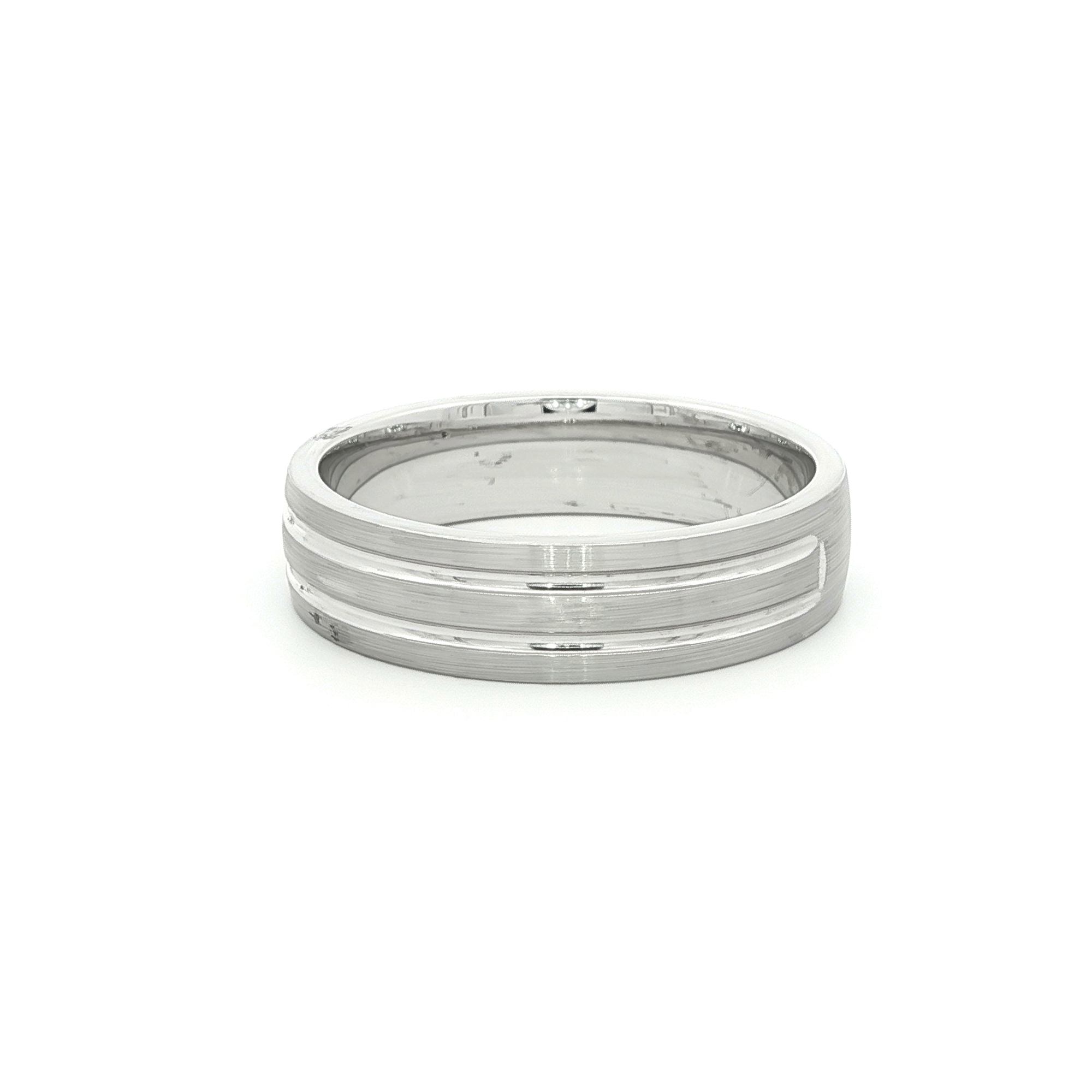 White Gold Plated Silver Band Ring with Round Cut Diamond