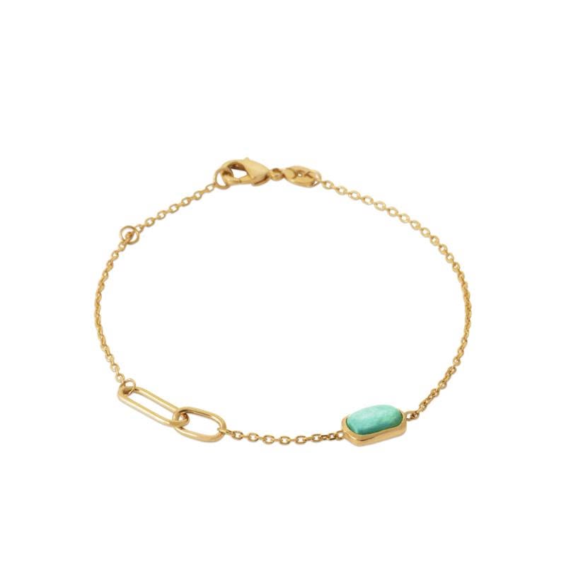 Amazonite with Double Paperclip Bracelet in Yellow Gold