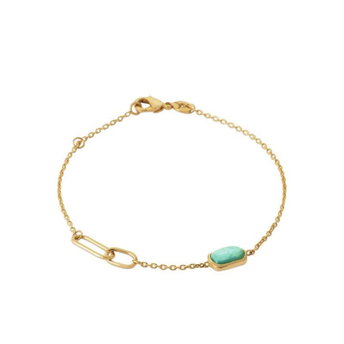 Amazonite with Double Paperclip Bracelet in Yellow Gold