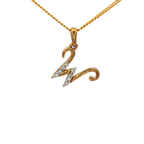 Yellow Gold Charm Necklace with Round Cut Diamond 'W' Pendant
