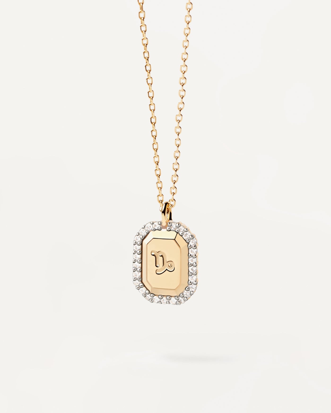 PDPAOLA Capricorn Necklace Engraved In Octagonal Pendant