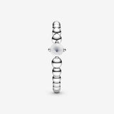 April Milky White Silver Ring with Man-Made Milky White Crystal