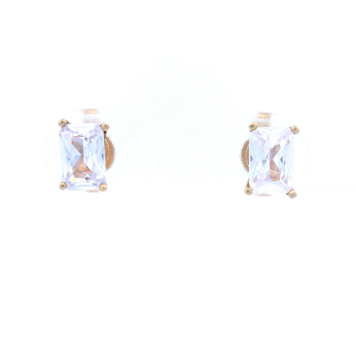 Claw Set 4mm x 6mm Emerald Cut Cubic Zirconia Earrings set in 9 Carat Yellow Gold