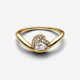 Wave heart 14k gold-plated ring with clear cubic zirconia