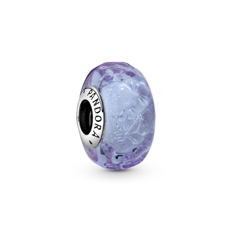 Wavy Lavender Murano Silver Charm w Lavender Murano Glass