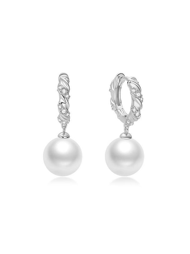 Ania Haie Silver Shell Pearl Twist Huggie Hoop 925 Silver Earrings