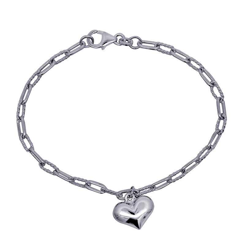 Sterling Silver Single Puff Heart 19cm Charm Bracelet