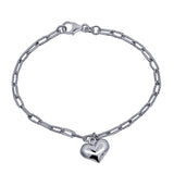 Sterling Silver Single Puff Heart 19cm Charm Bracelet