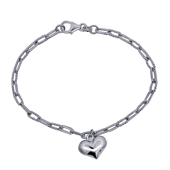 Sterling Silver Single Puff Heart 19cm Charm Bracelet