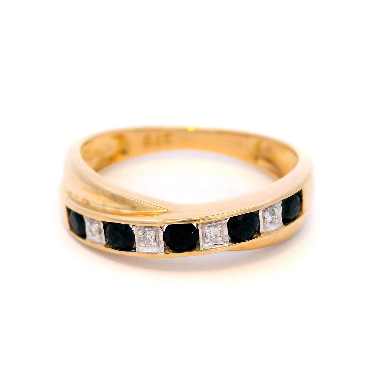 9 Carat Yellow Gold Diamond and Black Sapphire Ring