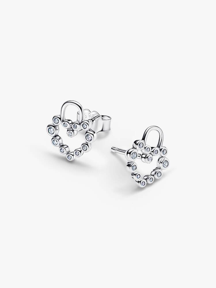 Pandora Sparkling Heart Padlock Stud Earrings