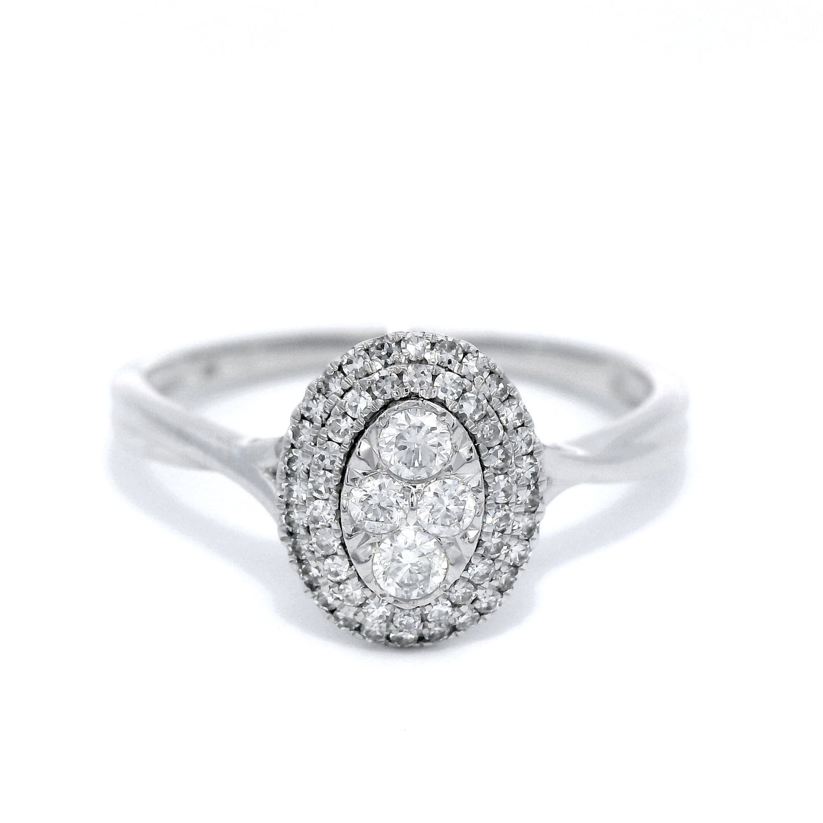 Diamond Halo Cluster Ring in White Gold