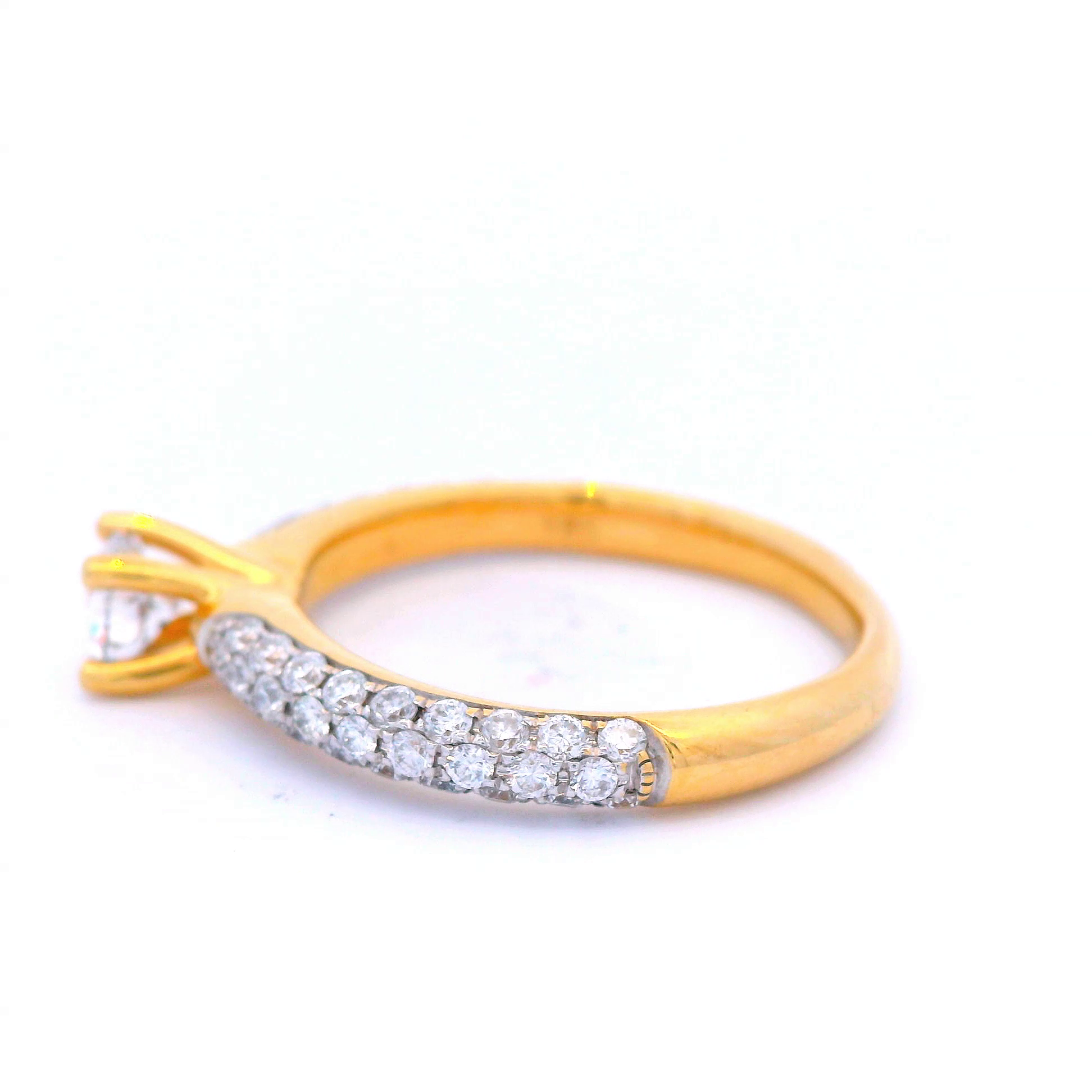 Round Brilliant Cut Diamond Ring with Pave Shoulder Stones