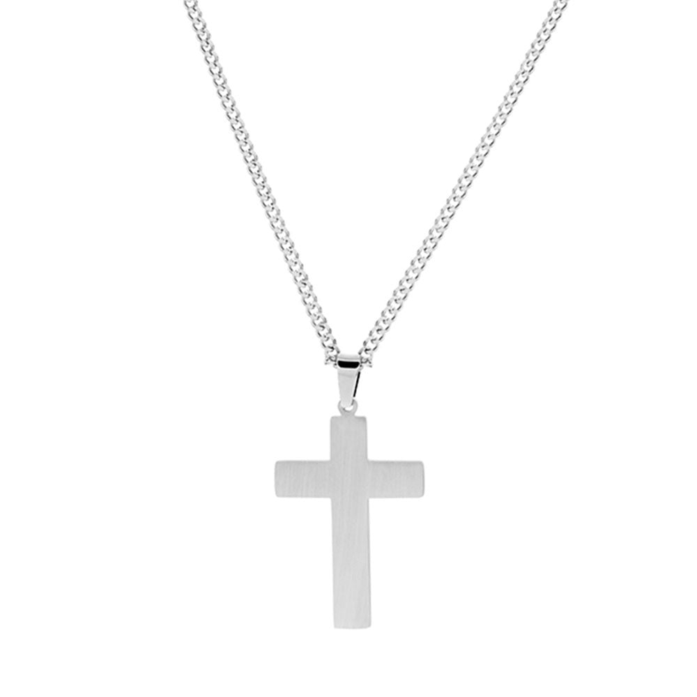 Blaze Stainless Steel Men’s Cross Pendant with Curb Chain