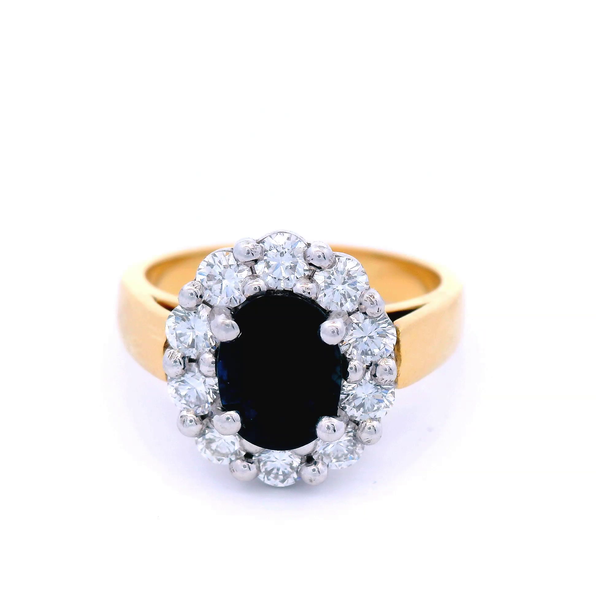 Princess Diana Sapphire with Halo Diamond Dress Ring Set in Yellow Gold