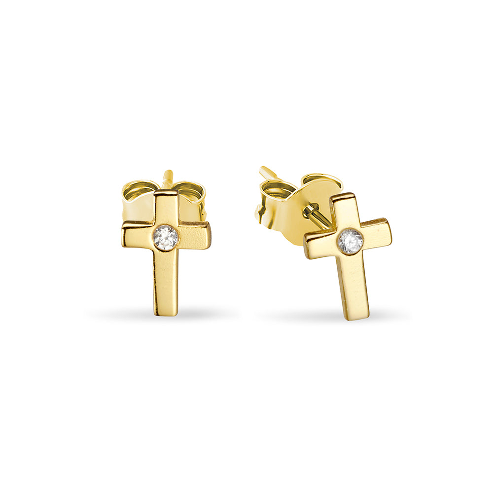 Sterling Silver Cross Stud Earring with CZ