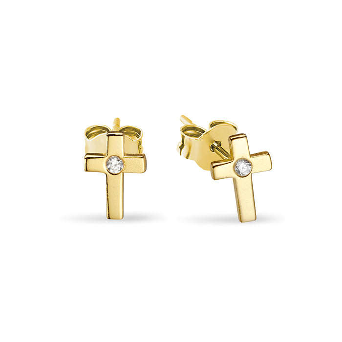 Sterling Silver Cross Stud Earring with CZ