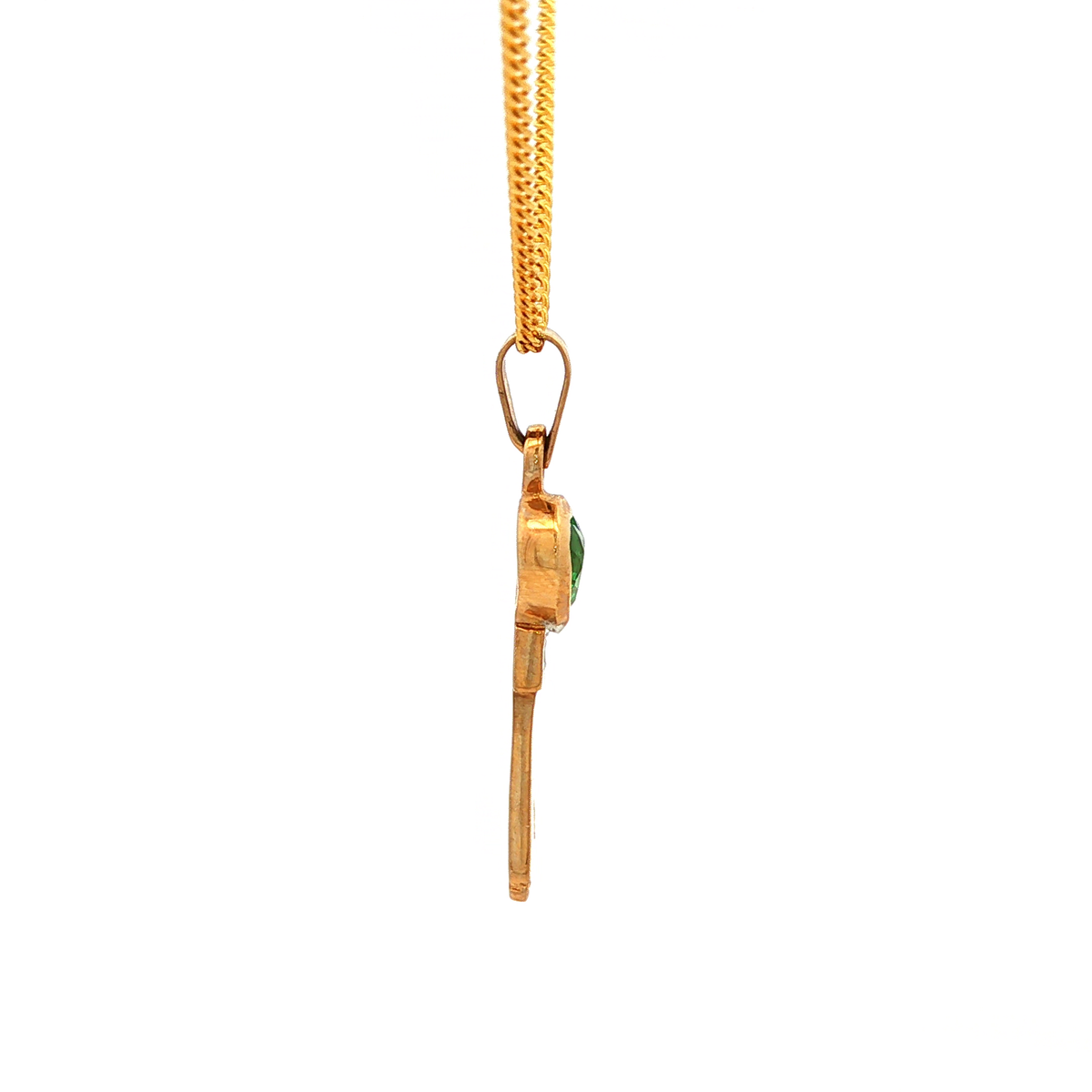Cultivated Emerald Key Pendant in Yellow Gold