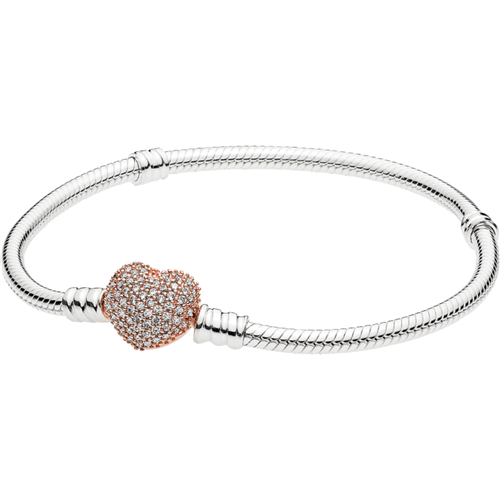 PANDORA MOMENTS Silver Bracelet w PANDORA Rose Pave Heart Clasp