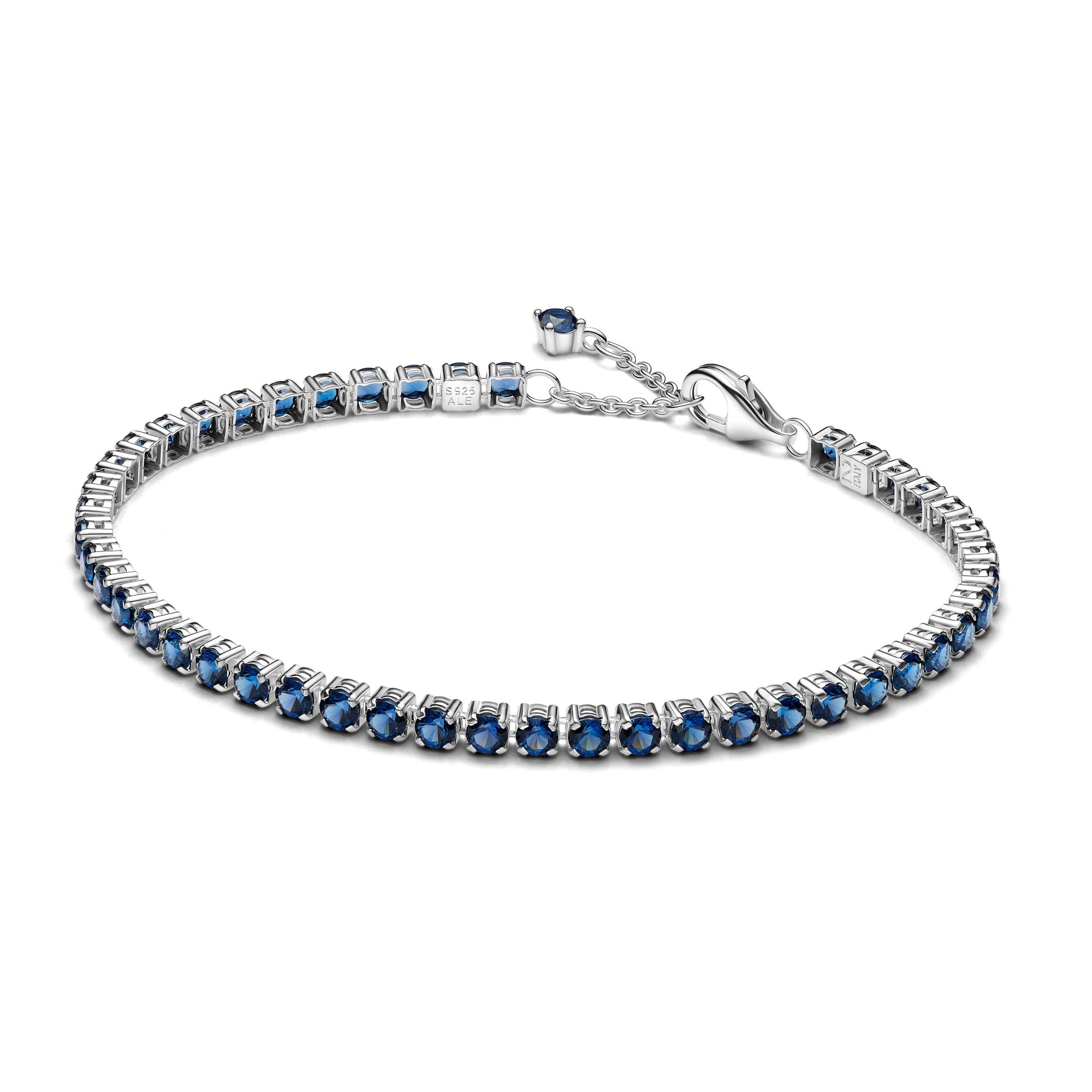 Sterling silver tennis bracelet with royal blue crystal