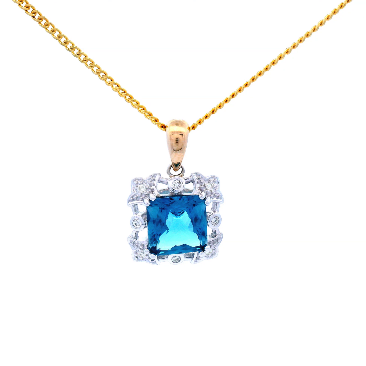 London Blue Topaz Octagonal Diamond and Bail Necklace