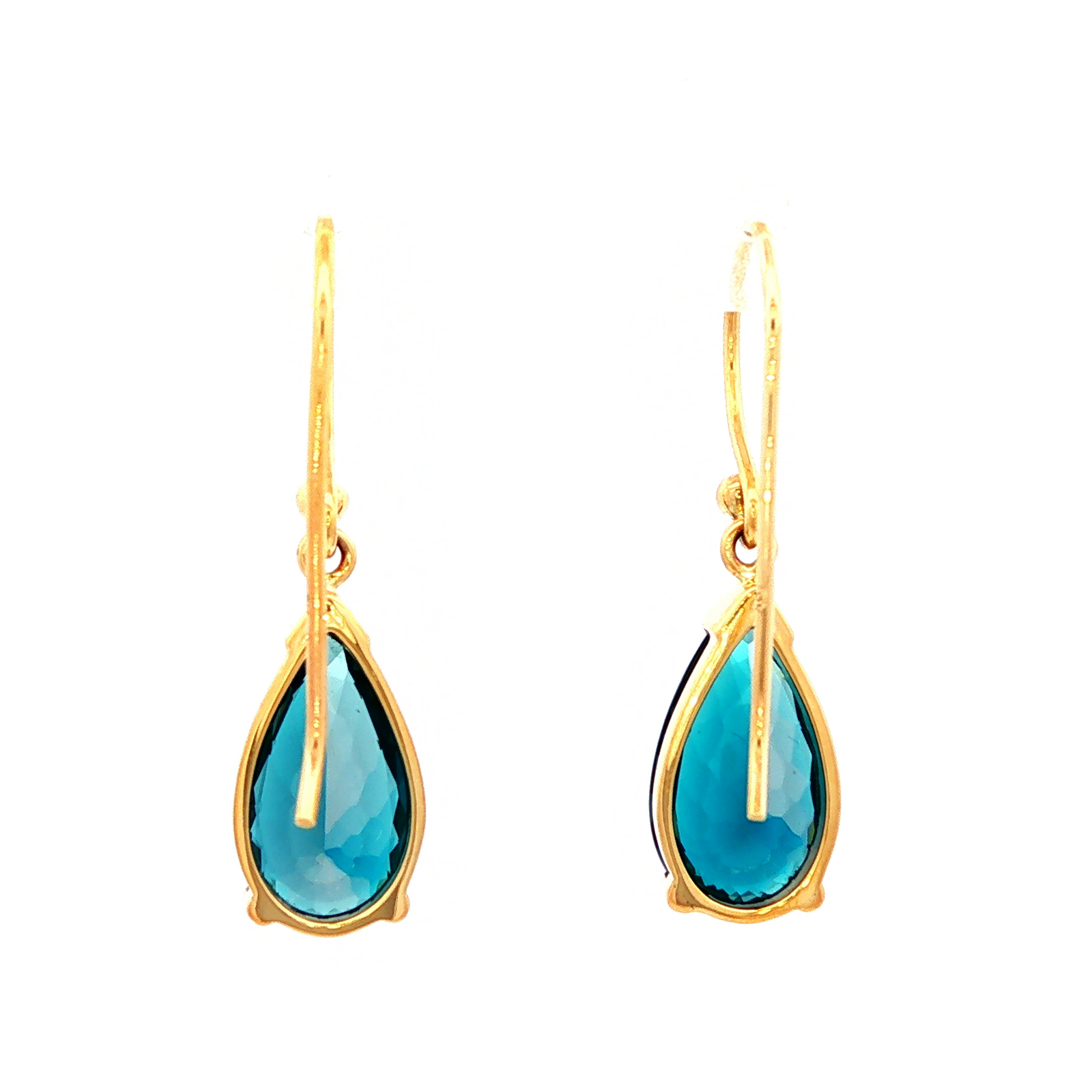 London Blue Tear Drop Earrings in Yellow Gold