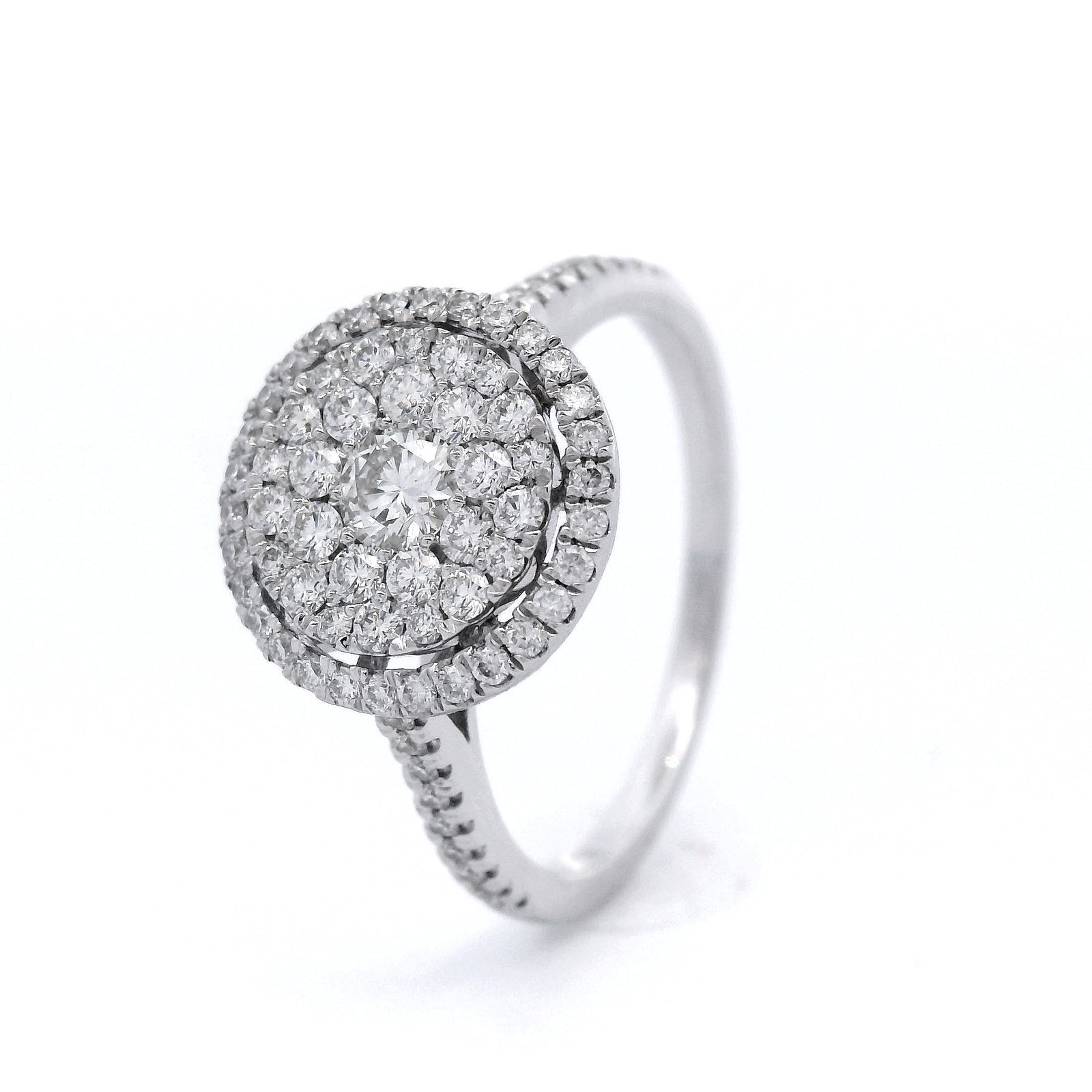 Round Halo Diamond Ring set in 18 Carat White Gold