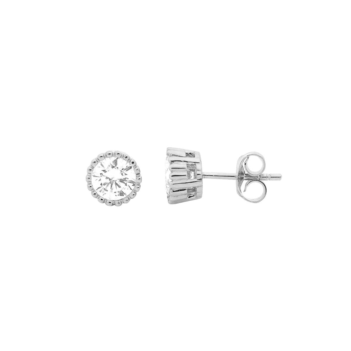 Ellani STG Silver 6Mm White Cz Earrings