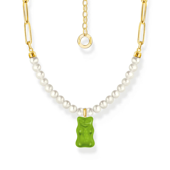 Thomas Sabo Gold-plated Link necklace with Apply Green Goldbear & Freshwater Pearl