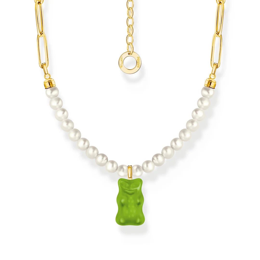 Thomas Sabo Gold-plated Link necklace with Apply Green Goldbear & Freshwater Pearl