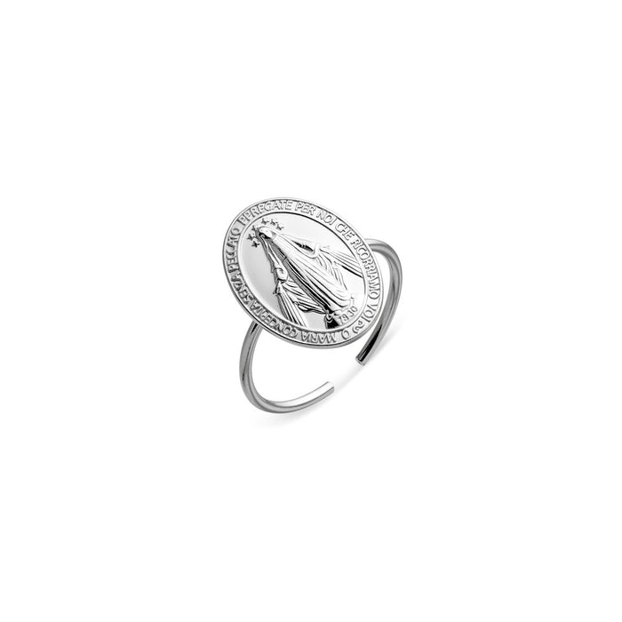 Sterling Silver Mother Mary Oval Inscription Ring