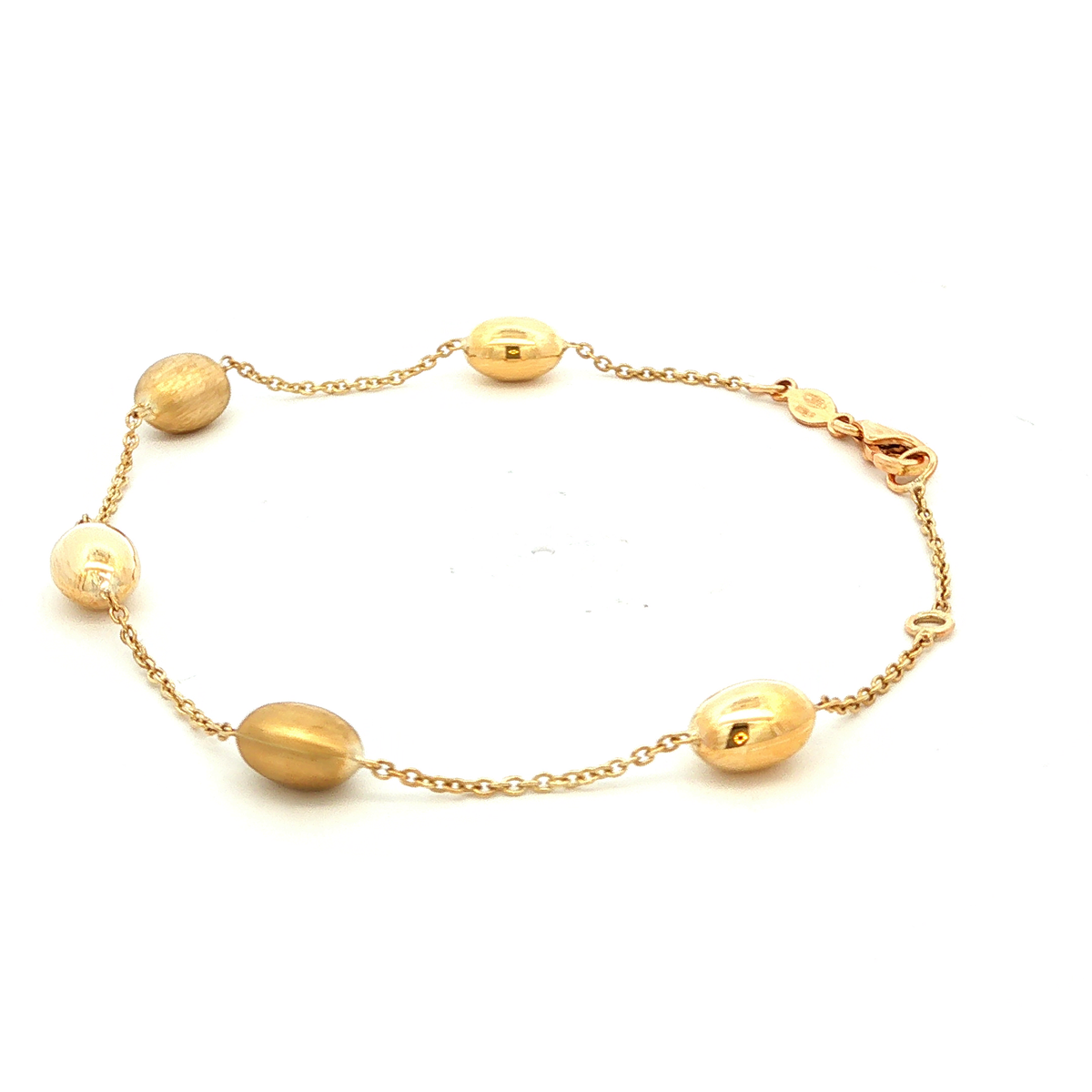 Oval Satin Shiny Spheres Bracelet in Yellow Gold