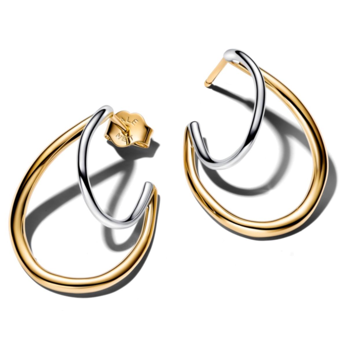 Pandora Organic Shaped Two Tone Double Hoop Earrings