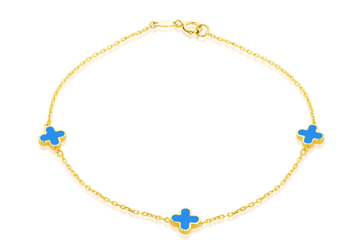 Designer 9CT Yellow Gold Turquoise Petal Bracelet
