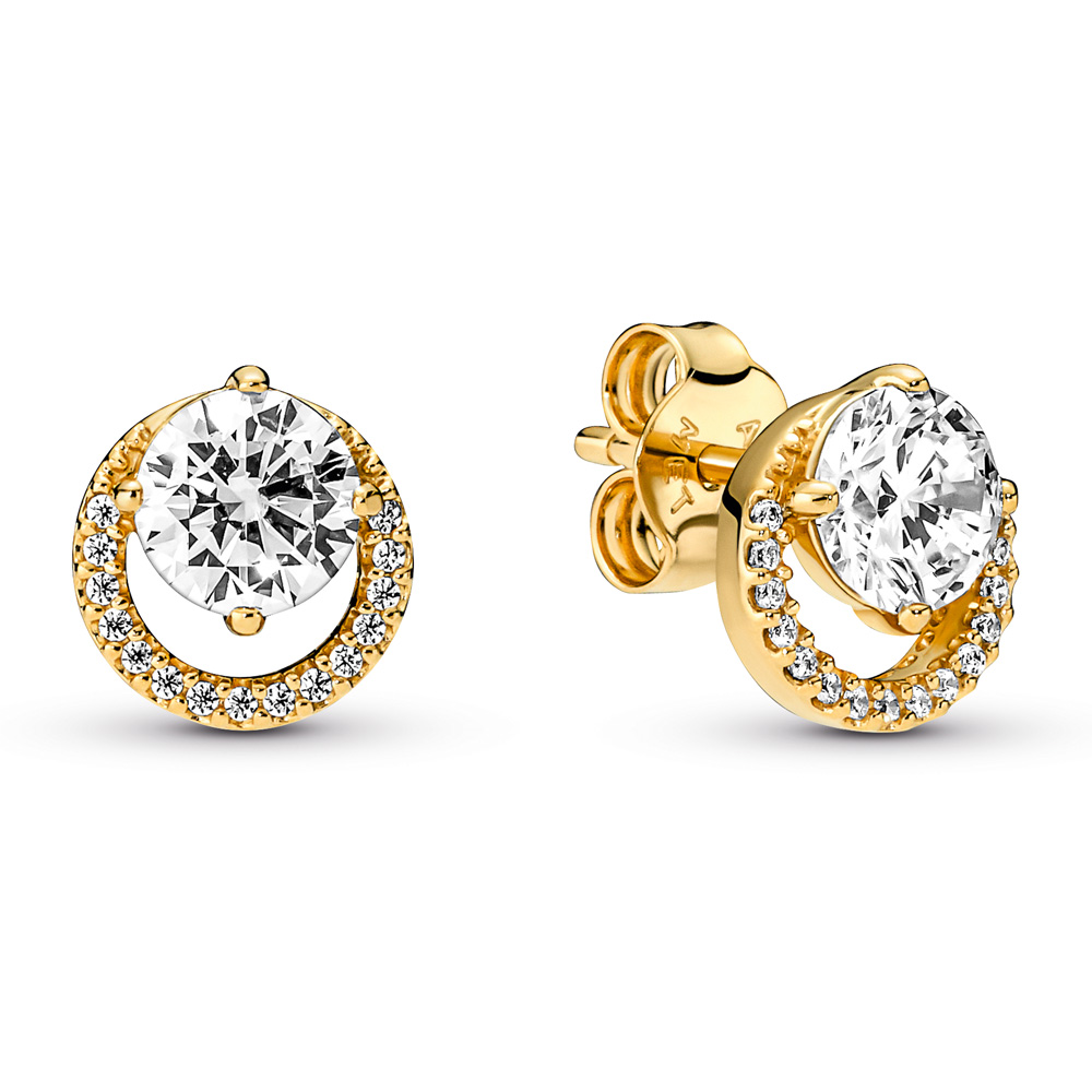 Pandora 14k Gold-plated stud earrings with clear cubic zirconia