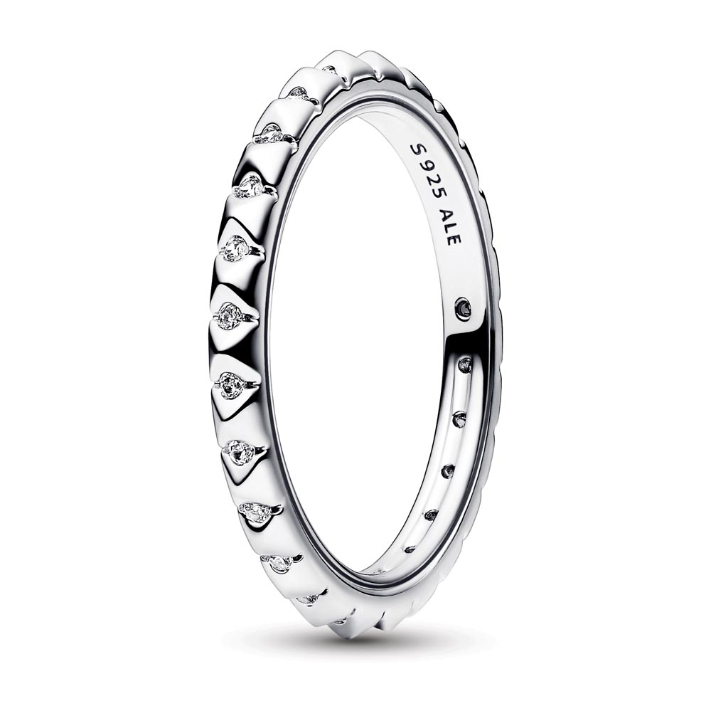 Pandora Sterling silver pyramid studded ring with clear cubic zirconia