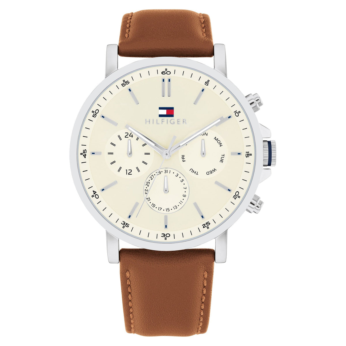 Tommy Hilfiger Brown Leather Parchment Dial Multi-function Men&#39;s Watch