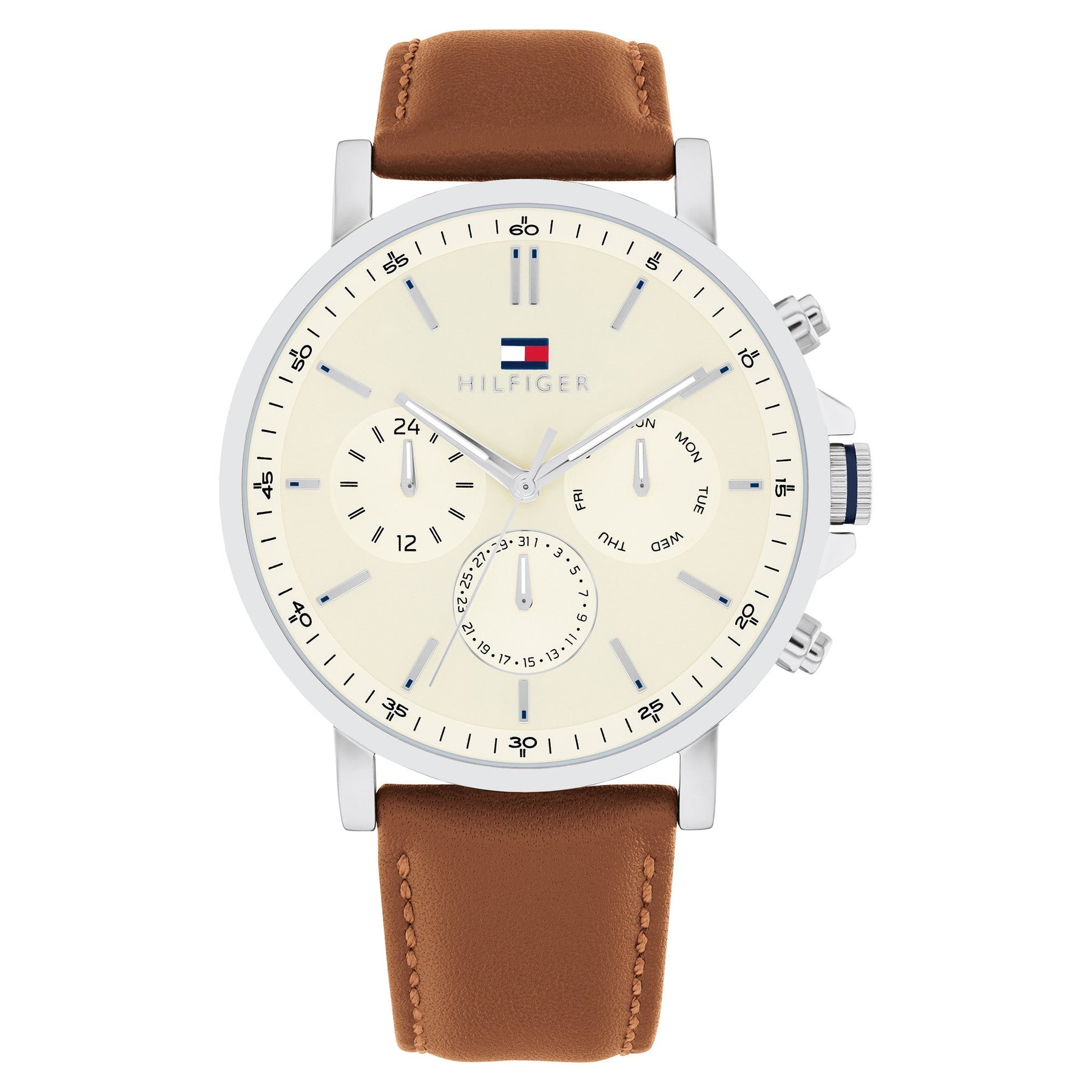 Tommy Hilfiger Brown Leather Parchment Dial Multi-function Men's Watch