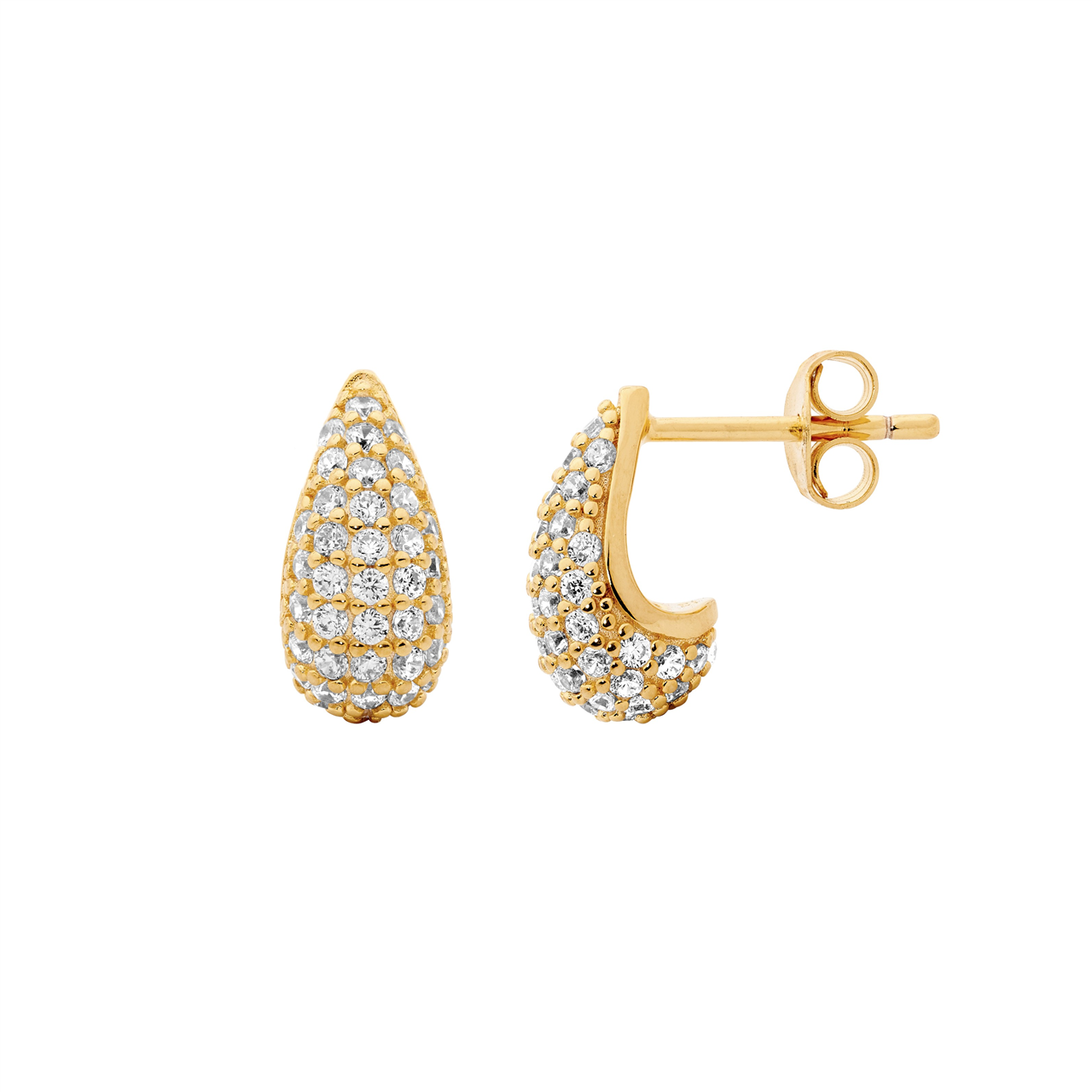 Ellani SS WH CZ Pave 12mm Tear Drop Earrings