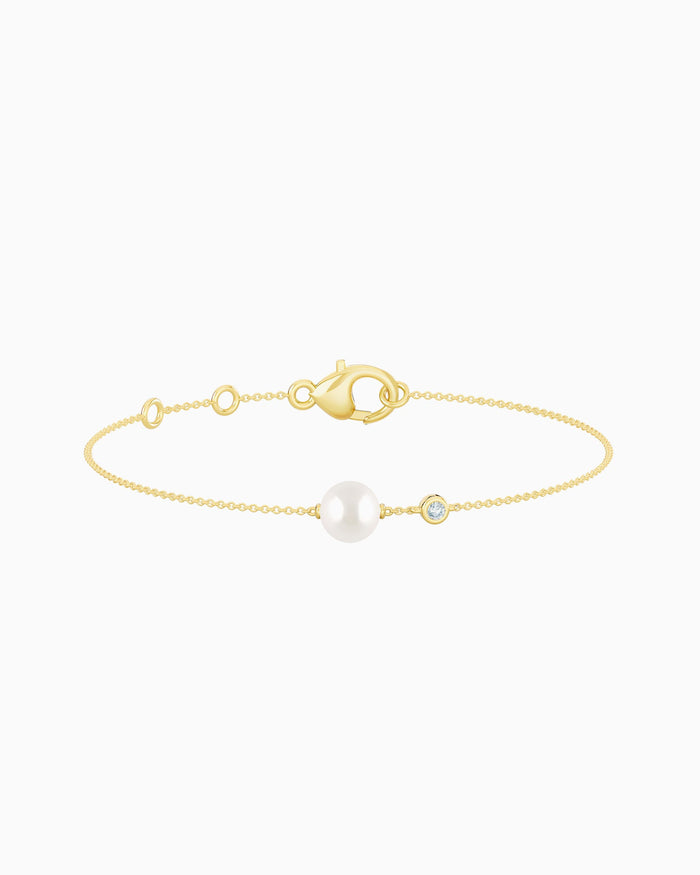9K Gold Lab Grown Diamond & Freshwater Pearl Bracelet
