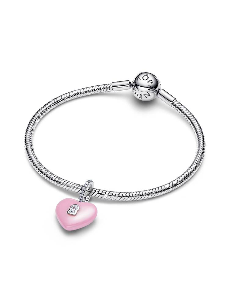 Pandora Pink Ceramic Heart Padlock Dangle Charm