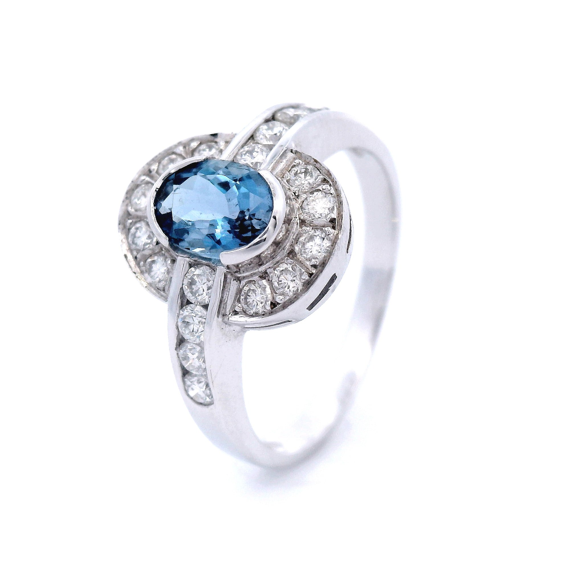 Aquamarine and Diamond Halo Dress Ring in White Gold