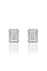 GEORGINI ELEGANT ESSENTIALS 7MM EMERALD CUT HIDDEN HALO STUD SILVER