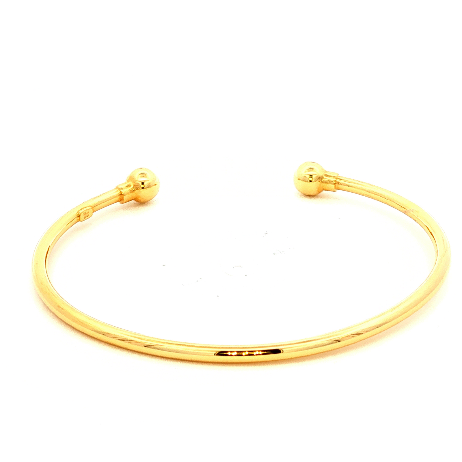Hollow Ball End Cuff Bangle in Yellow Gold