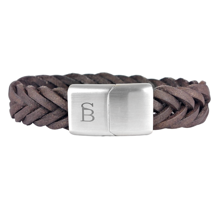 Preston - Brown -15mm Sawtooth Braided Leather Cuff Bracelet
