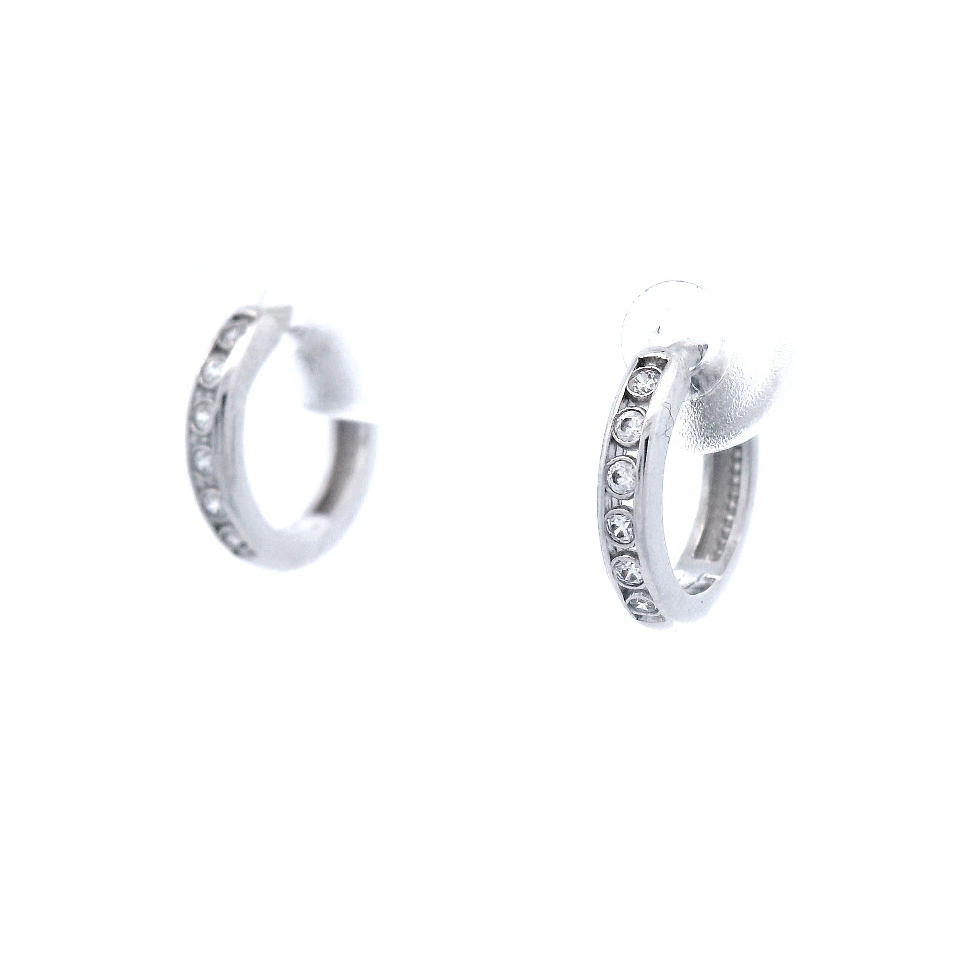 9 Carat White Gold Cubic Zirconia Set Mini Plain Huggie