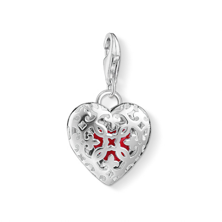 Thomas Sabo Silver Charm Club Arabesque Red Heart Locket Charm